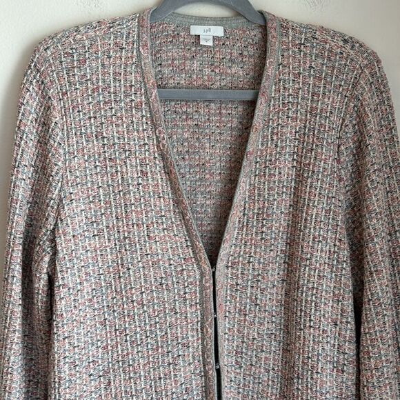 J. Jill Women Tweed Pink & Gray Cardigan Sweater blazer  Textured Multicolor MED - Picture 2 of 10